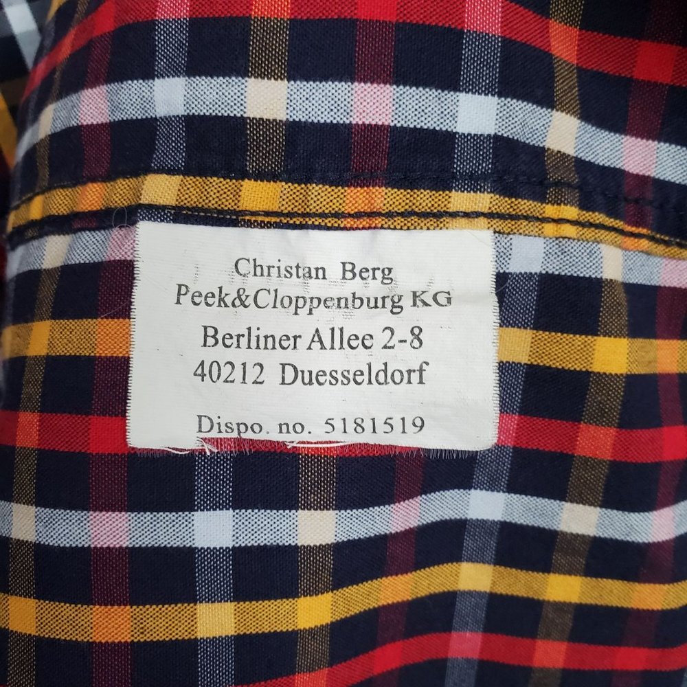 Christian Berg Stockholm Mens Size L Shirt Button Down 100% Cotton Plaid Navy - Picture 10 of 10